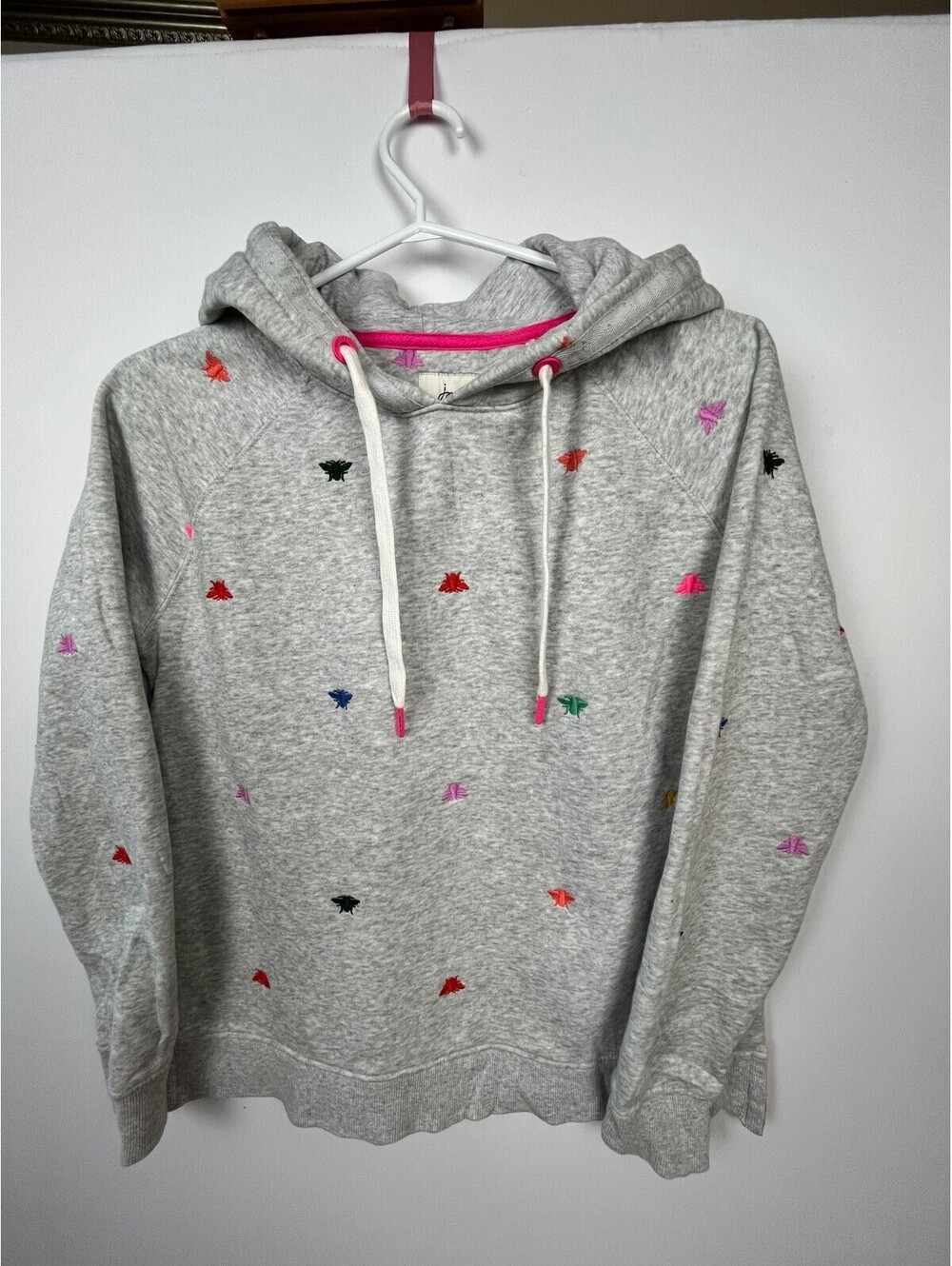 Joules Rowley Hoodie US 4 Gray Rainbow Bee Embroidered Pullover Sweatshirt